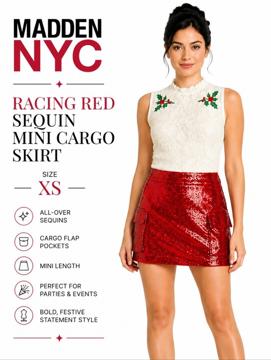 Steve Madden Dresses & Skirts - Madden NYC Women's Racing Red Sequin Mini Cargo Skirt Size XS